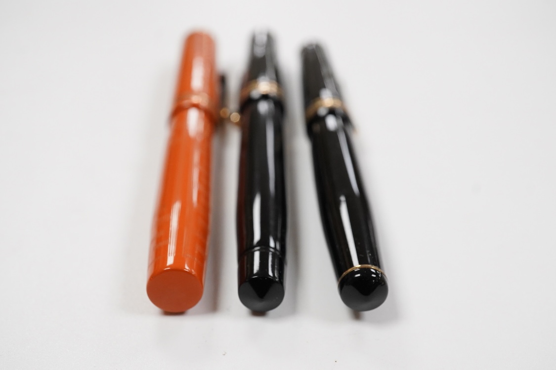 A Wahl Eversharp red hard rubber pen (crack to cap) and two other Wahl pens for spares